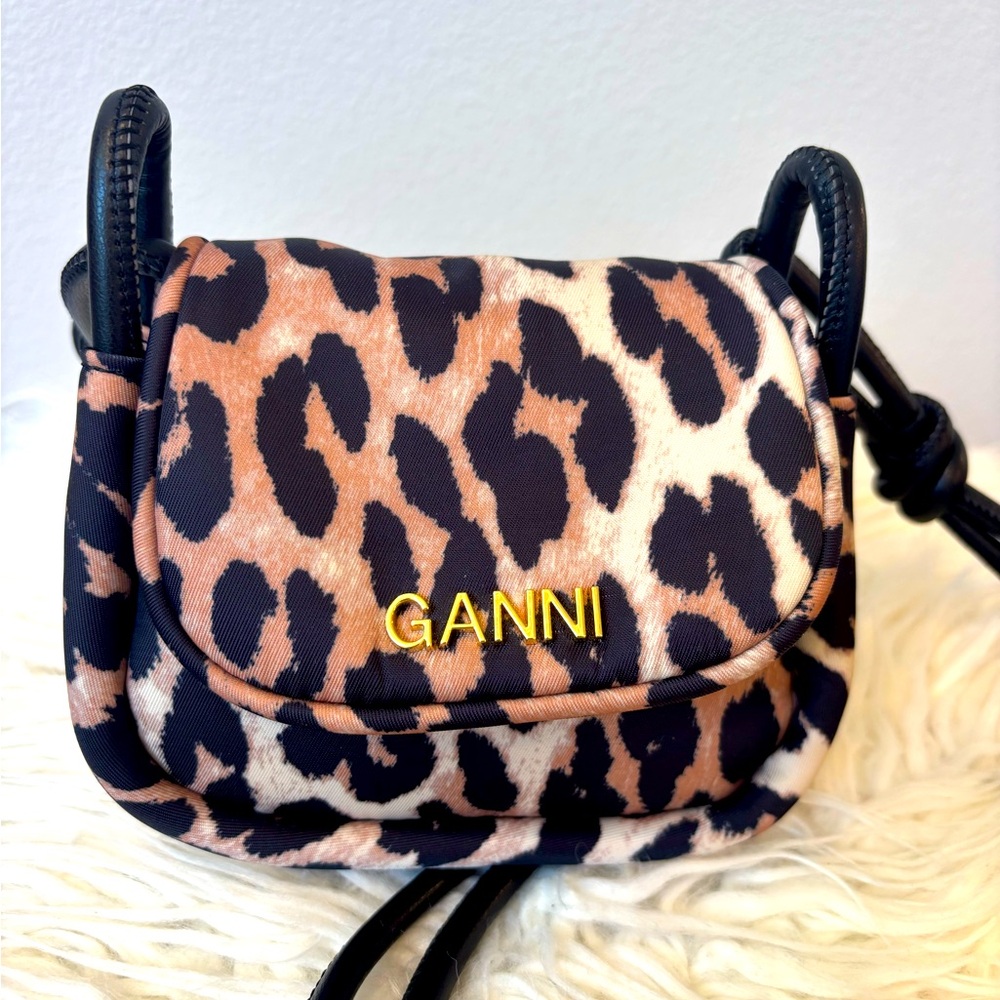 Ganni Brown and Black Crossbody Bag with Leopard Print B1